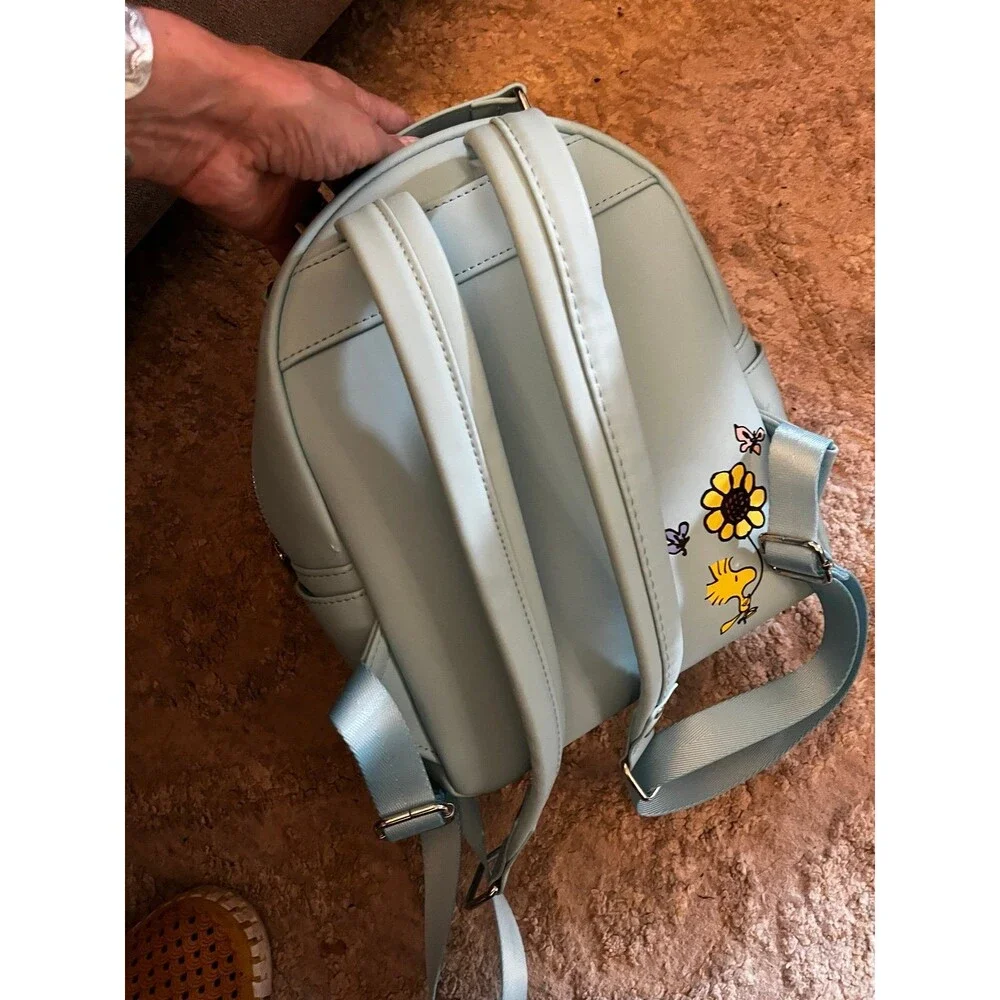 Peanuts Snoopy Doghouse Embroidered Flowers Loungefly baby blue Backpack